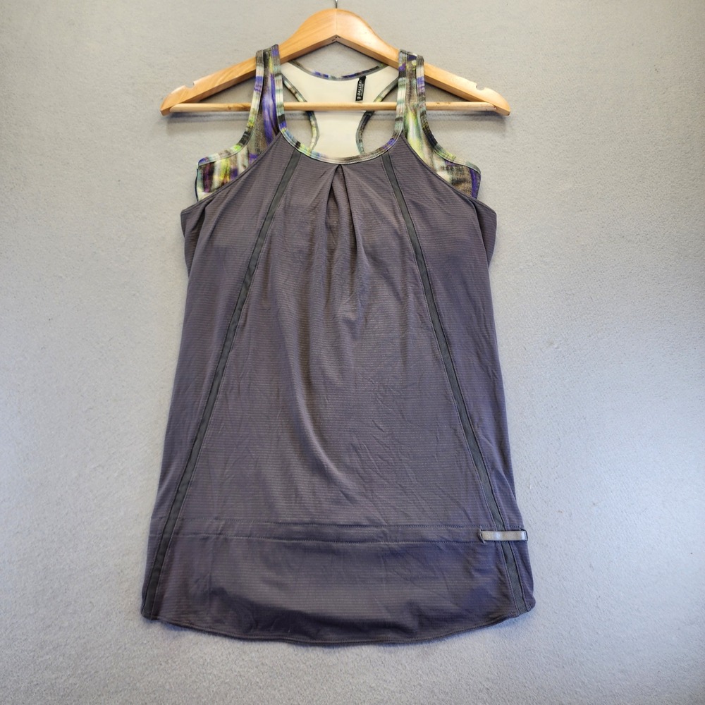 Gallery Collection Womens 2-in-1 Athletic Tank Top Built-in Bra Grey Abstract